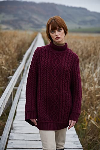 Image of SAOL 100% Merino Wool Cable Knit Ladies Irish Aran Poncho Cardigan