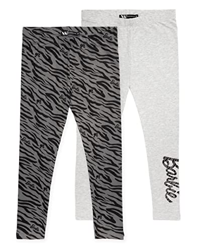 Barbie Leggings 2 Pack Girls Kids Animal Print Grey Black Full Length