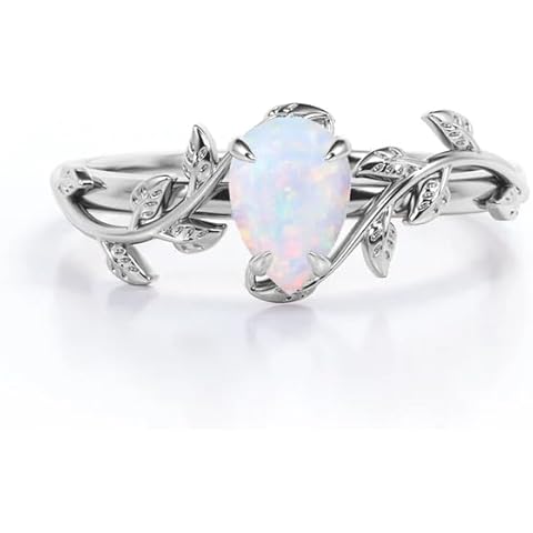 Vintage Art Deco 1 Carat Fire Opal Pear Cut Engagement Ring Set ,18K Rose Gold Opal Ring , Rose Flower Wedding & Anniversary Ring Promise Ring For Women & Ladies Partywear Gemstone Ring Gift For Her {BL-OPL-140} Cover