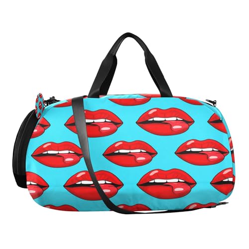 Red Lips Kids Overnight Sports Duffel Bags with Shoe Compartment & Wet Pocket Travel Sport Gym Bag for Girls Boys2