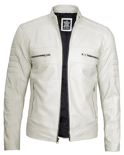 Image of Decrum Cafe Racer Leather Jacket for Men - Real Lambskin Motorcycle Style Mens Jacket with Zipper Closure