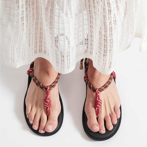 Image of ZJGZF Rope Flip Flop Sandals for Women Thong Sandals Adjustable T Straps Comfortable Soft Flat Sandals