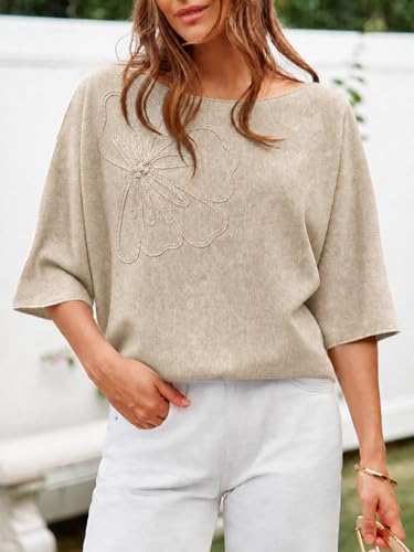 Image of Cicy Bell Womens Half Sleeve Sweaters Oversized Boat Neck Knitted Pullover Sweater Trendy Casual Loose Fit Fall Tops