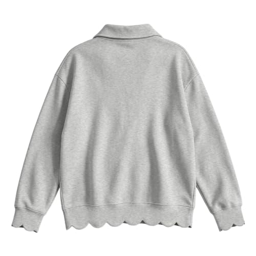 Sweatshirts for Women Scalloped Half Button Oversized Casual Pullover Tops - image 9