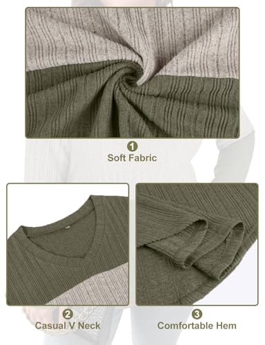 Image of Koscacy Women Plus Size Casual Knit Sweater V Neck Solid Color Tops Lightweight Long Sleeve Blouses