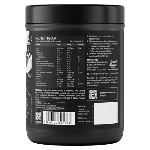 Image of Nutrabay RageX Pre Workout Supplement Powder - 360g, Orange | 200mg Caffeine, 4g Beta Alanine, 6g L-Citrulline, 600mg L-Arginine, & Black Pepper | Muscle Pump & Performance