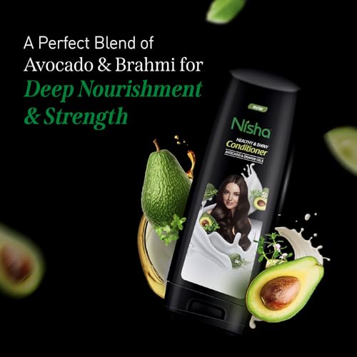 Image of Nisha Shampoo & Conditioner Combo, 180ml Each | Avocado & Brahmi Oil Formula for Straight, Healthy, Shiny & Frizz-Free Hair | For Men & Women