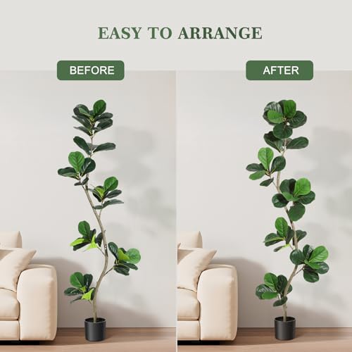 GAOMON 6FT Artificial Fiddle Leaf Fig Tree in Black Nursery Pot,Faux Potted Tree for Home Decor, Fake Rubber Tree for Indoor Office Living Room