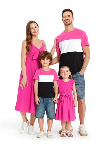 Image of PATPAT Matching Family Outfits Mommy and Me Spaghetti Strap Casual Sleeveless Dresses and Short-Sleeve T-Shirts Sets