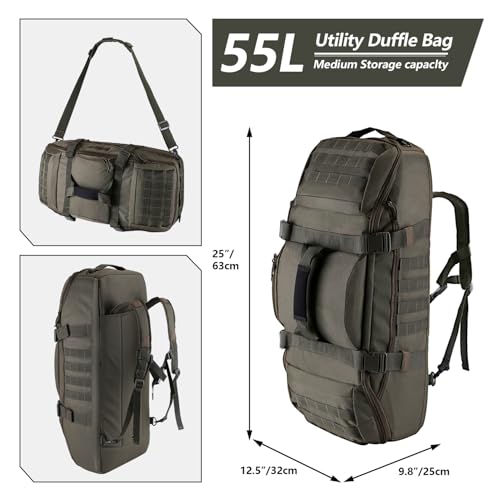 Image of Hannibal Tactical 55L Large Duffle Bag, 3-in-1 Tactical Backpack MOLLE Pack for Sports, Gym, Outdoor, Olive Green