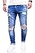 behype. Herren Destroyed Stretch Jeans-Hose Used Slim-Fit 80-2369 Blau W32/L32