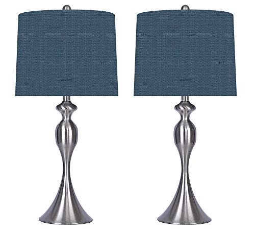 Grandview Gallery 27" Curvy Brushed Nickel Table Lamp W/Navy Blue Slub Linen Shade (Set Of 2) #TOP2