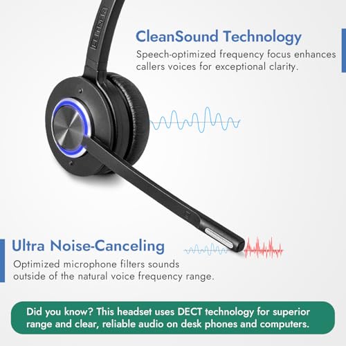Leitner LH570 2-in-1 Wireless Office Headset with Mic - Computer & Telephone Headset (DECT Headset, not Bluetooth) - 5 Year Warranty - Phone Headsets for Office Phones