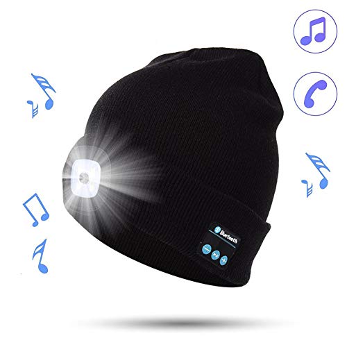 LED Beanie Hat with Bluetooth, Built-in Stereo Speakers and Mic, USB Rechargeable Wireless