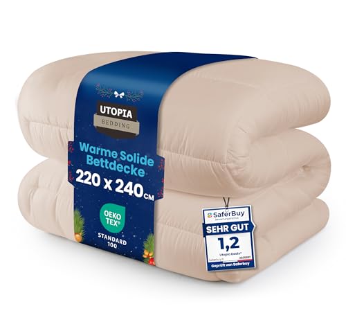 Utopia Bedding Bettdecke 220 x 240 cm, Ganzjahresdecke 370 GSM Füllung, atmungsaktive Schlafdecke, Steppdecke, Super Weiche Kuschelige (Beige)
