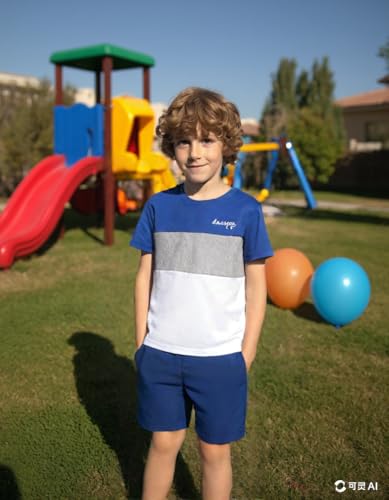 Image of Yoxindax Toddler Kid Boy Clothes Colorblock Letter Graphic Tee Shorts 2PC Summer Outfit Set
