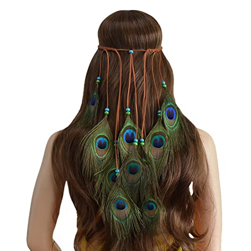 Cotton Whisper Diadema de plumas bohemias, tocados de pavo real, accesorios para el cabello para mujeres y niñas Cover
