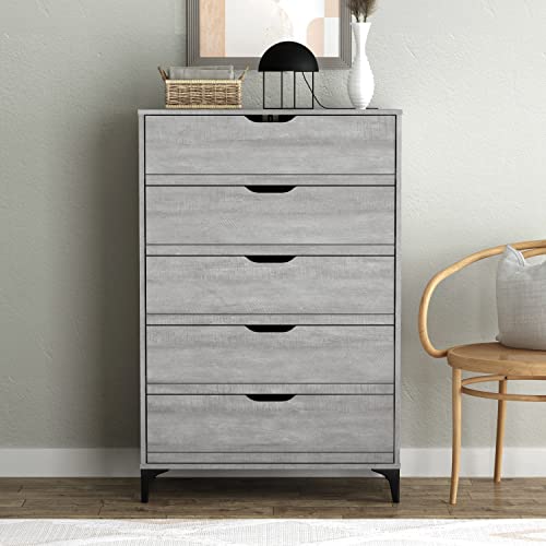 Galano Lilay 5 Drawer Dresser - Chest Of Drawers For Bedroom - Clothes Storage - Drawer And Closet Organizer - Drawer Glides - Easy Assembly - Dusty Grey Oak #TOP1