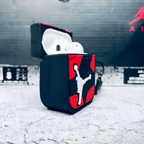 Image of Silicone Case Compatible for Apple Airpods 4 (2024) Cute Design for AirPods 4 with Active Noise Cancellation (ANC) with Keychain Hook Shockproof Protective Case (Jordana-red)
