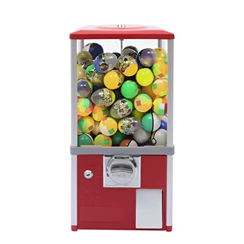 BANLICALI Vending Machine, Modern Freestanding Mini Candy Vending Machine with Keys, Load Capacity 7kg/15lbs Gumball Bank for 1.1-2.1inch Ball, Vending Machines for Business Red White