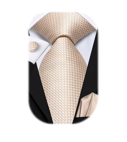 Image of Hi-Tie Mens Plaid Ties Classic Paisley Necktie with Handkerchief Cufflinks Set Business Stripe Tie