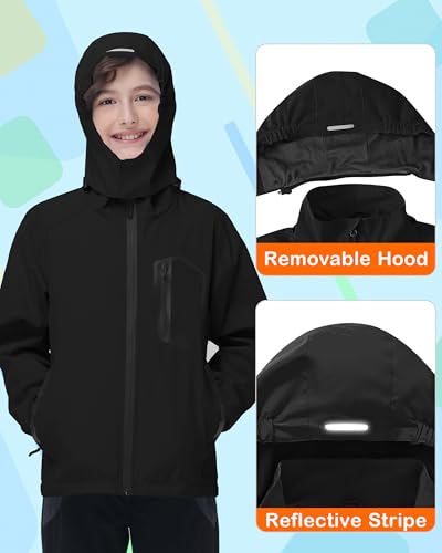 Image of Kids Rain Jacket Boys Girls Lightweight Raincoats Kids Outdoor Windbreaker Jackets with Detachable Hood