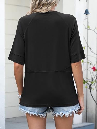 ANRABESS Womens Tops Crewneck Half Sleeve Loose Fit T Shirts Solid Cute Flowy Shirts Summer Casual Tees 2025 Trendy Outfits3