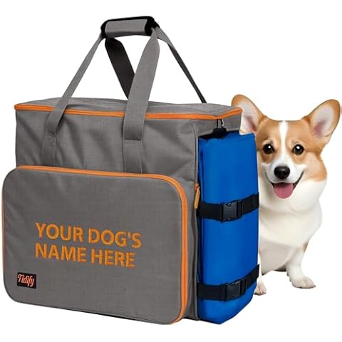 Customized Dog Travel Bag - Personalized Dog Camping Gear, Airline Approved Dog Carrier for Small & Large Dogs, Embroidered Dog accessories Pet Travel Bag, Dog Travel Accessories with Custom Name Grey Cover
