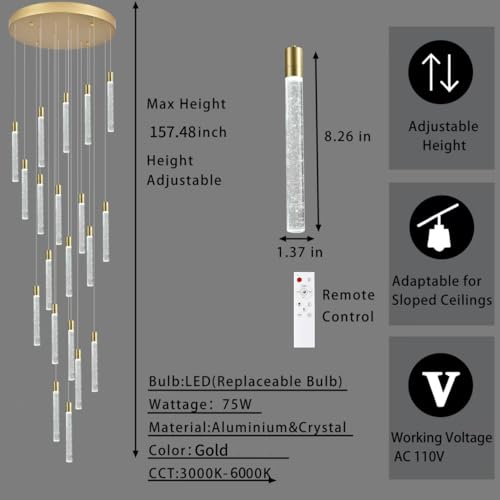 Image of 20-Lights Bubble Crystal Chandelier for Entryway High Ceiling,Gold