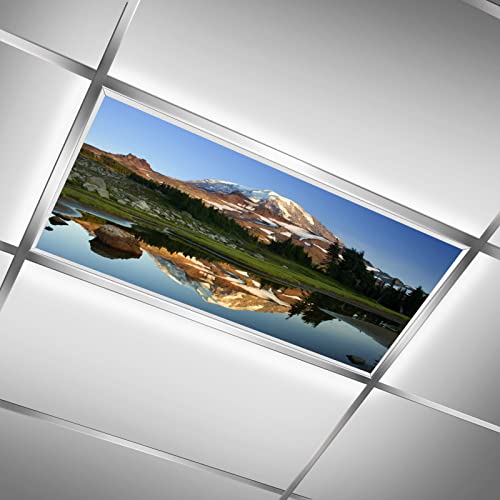 ZGONOHYE Ceiling Fluorescent Light Covers for Classroom Office Mountain Peak Mirror Lake Reflection Decorative Ceiling Light Coverings Skylight Film Filter Reduce Glare Flicker Home lamp Decor