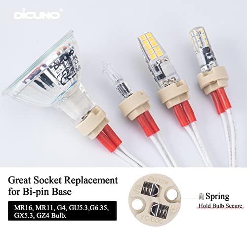 DiCUNO MR16 GU5.3 /G4 Lamp Holder, Bi-Pin Base for 12V Halogen/LED Birne, Ceramic Socket with 150MM Lead,6-Pack
