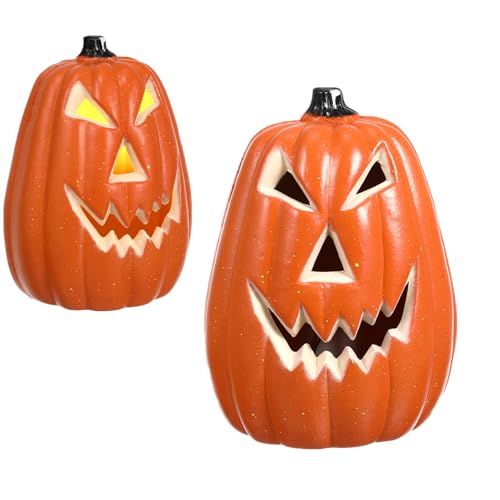 Holibanna 2Pcs Halloween Pumpkin Lanterns Plastic Light up Jack O Lanterns Led Pumpkin Lights Outdoor Decorations for Halloween Party