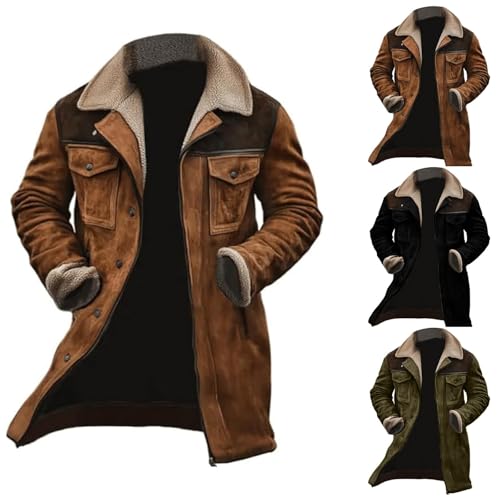 Men'S Vintage Suede Jacket Plush Collar Coats Faux Leather Jacket Men Zip Up Motorcycle Jacket Coats Retro Tops