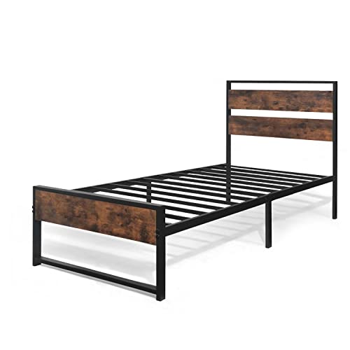 Caphaus Metal Bed Frame With Modern Wood Headboard And Footboard, Mattress Foundation, Metal Platform Bed With Premium Steel Frame, Noise-Free, No Box Spring Needed, Twin Size, Rustic Oak #TOP7