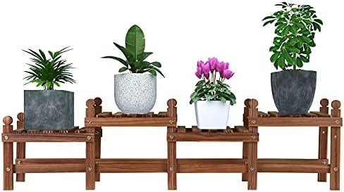 Jotboom Plant Stand Wood for Multiple Plants Indoor Plant Shelf Corner Plant Shelves 4 Tiers Plant Holder Flower Shelf Rack for Planter Display in Windowsill Patio (11.8~44”)