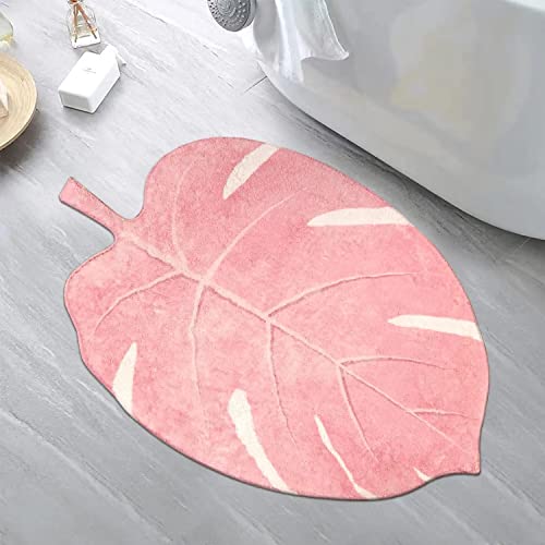 Alfombrilla de baño antideslizante de hoja rosa, 60 x 90 cm, alfombra de baño, suave y esponjosa, lavable, pelo corto para bañera, ducha y cuarto de baño Cover
