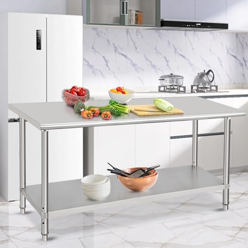 Stainless Steel Prep Table, NSF Commercial Work Table 72 x 30 x 35 Inches with Undershelf, Stainless Steel Table for Food Prep & Work, Heavy Duty for Kitchen, Restaurant, Hotel, Silver