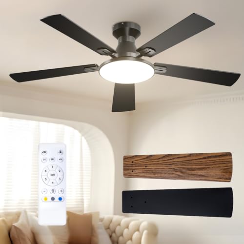 Passky Ventilador de Techo con Luz Silencioso 132cm | Mando a Distancia | Motor DC | 3 Luces Regulables | Modo Verano-Invierno | 6 Velocidades | Temporizador | Interior/Exterior | Negro