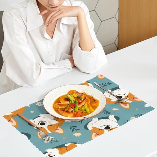 Set de table corgi lavable en tissu Oxford résistant pour repas