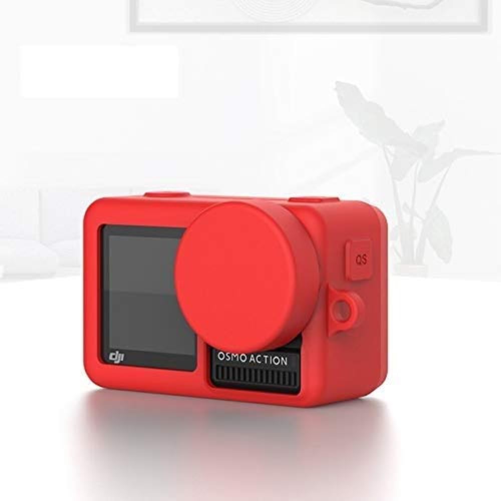 Action Pro Silicone Rubber Case + Lens Protective Cap Cover Compatible with DJI OSMO Action Sports Camera (Red)-image-42