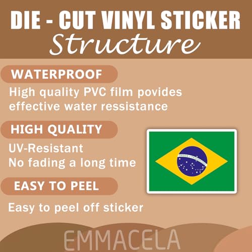 Image of (3PCS) Brazil Flag stickers, Countries Flag Stickers - Waterproof Vinyl Decals For Laptops, Tumblers, Water Bottles, Books, Scrapbooks, Size 3 x 2.2 Inch