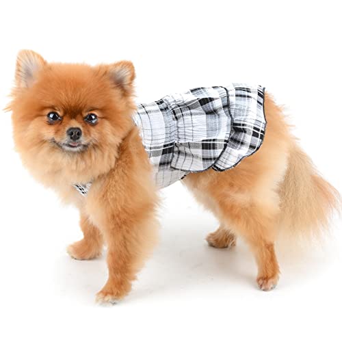 Smalllee_Lucky_Store Plaid Dog Harness Dress, Cute Pet Strap Sundress For Small Medium Dog Cat Girls With D-Ring Puppy Tiered Skirt Yorkie Chihuahua Summer Clothes,Black,Xl #TOP1