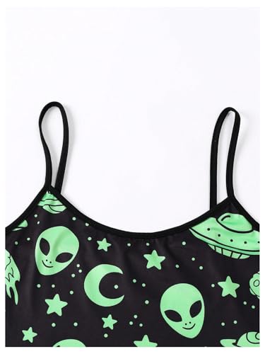 WDIRARA Women's 2 Piece Sleeveless Pajama Set Alien Graphic Sleepwear Crop Cami Tops and Shorts Pjs Sets3
