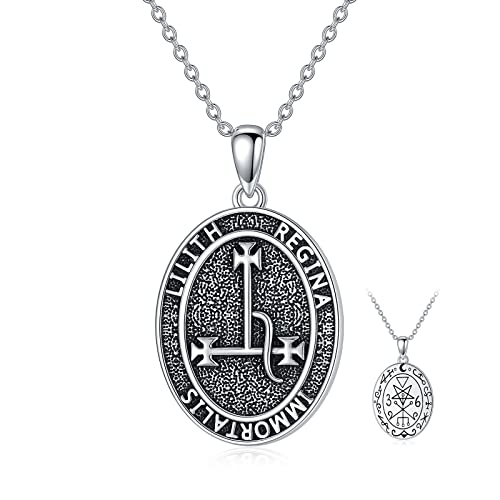 ROMANTIC WORK リリリスの紋章ネックレス 925スターリングシルバー ムーンフェーズ アミュレット リリスペンダントネックレス 異教神話 魔術 ジュエリー ギフト レディース ガールズ, スターリングシルバー, 宝石なし