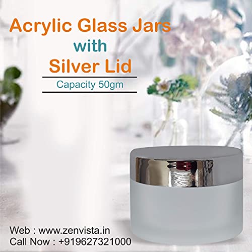 Image of Zenvista Empty Cosmetic Containers, Frosted Glass Jars, Small Containers for Cosmetics, Lip Balm Containers, Transparent Glass Jar with Silver Cap-50 gm (Pack of 3)