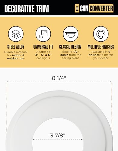 Image of The Can Converter Ceiling Medallion for Recessed Can Light - Home Improvement Decorative Steel Goof Ring & Cover Plate for 4'', 5'' & 6″ Cans, Small Ceiling Medallion for Chandeliers, White