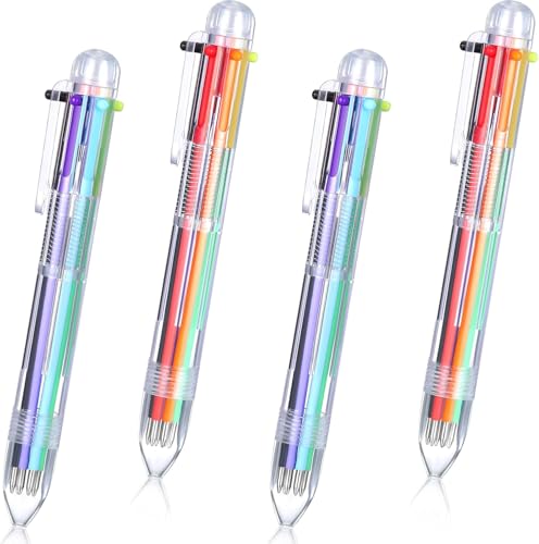 SAMEZONE 6-in-1 Multicolor Ballpoint Pen – Retractable Transparent Barrel Pen with Smooth Ink for School, Office, Journaling, Drawing – Pack of 4
