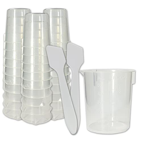 (25) 2oz (100 ml) Graduated Cup with Spout for Mixing Resin Epoxy for Jewelry and Woodworking with 25 Mixing Sticks by NetSellsIt
