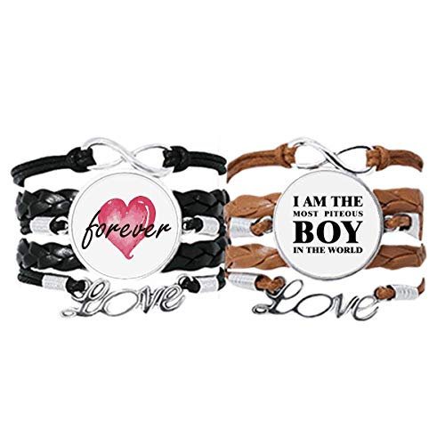Bracelet en cuir « I Am The Piteous Boy » (Lot de 2) noir et marron au style rétro