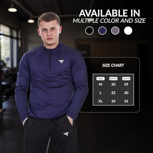 BOOM PRO Men’s & Women’s Quarter-Zip Polyester t Shirts – Long Sleeve Breathable Quick-Dry t Shirts for Gym, MMA, Running & Activewear Navy Blue - Image 4